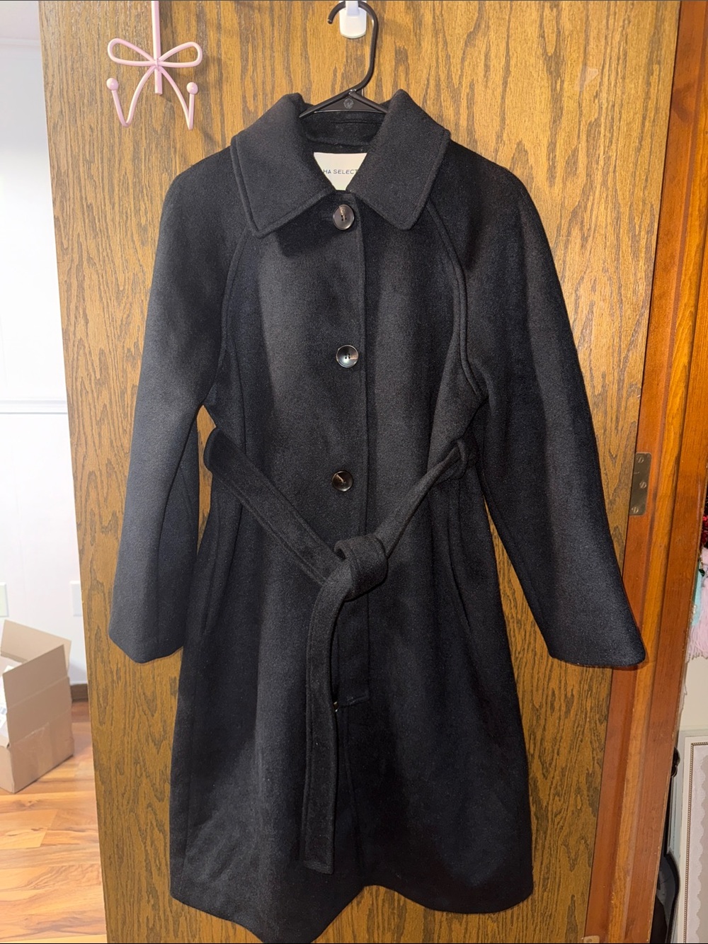 Classic Black Women's Wool Blend Belted Coat